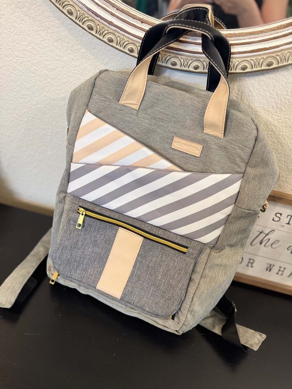 Slonser Large Diaper Bag Backpack with USB Charging Port Grey Striped